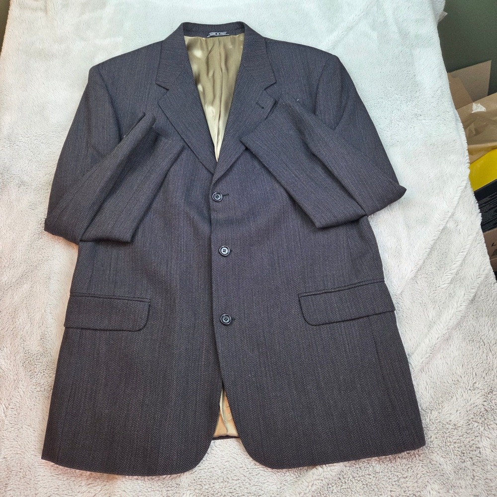 Today's Man Blazer‎ Mens 43R Charcoal Grey Herringbone 100% Merino Wool Italy